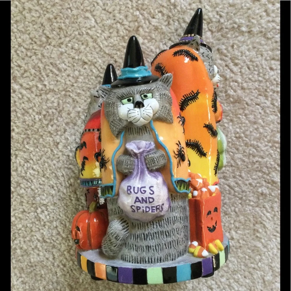Fitz & Floyd Kitty Witches Musical Figurine Halloween 8” x 5”